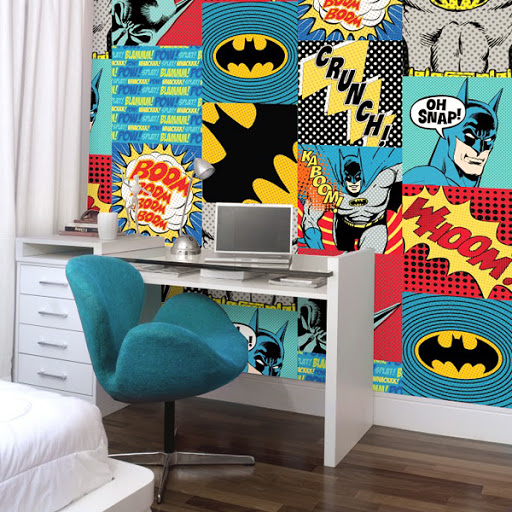 bedroom styled with batman wallpaper